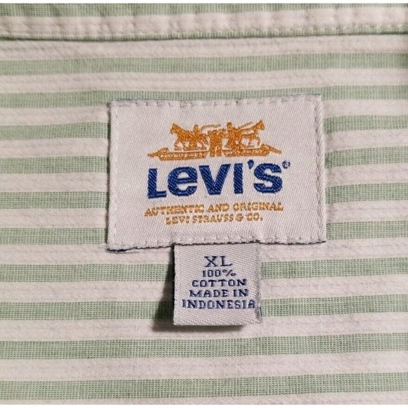 Levis Authentic Original Long Sleeve Casual Cotton Green Striped Shirt Mens XL - Picture 10 of 12